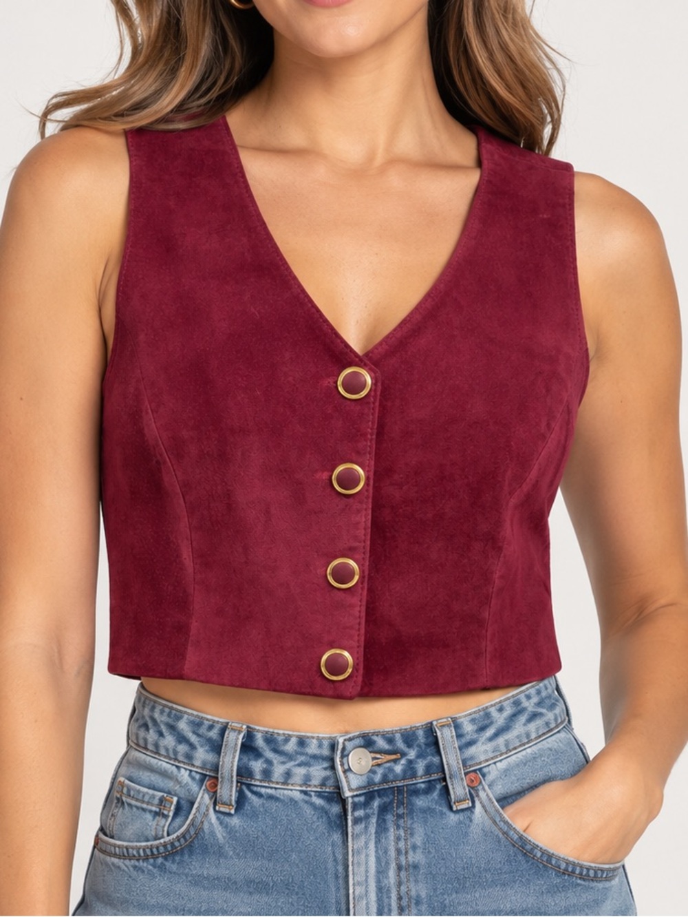 Danier burgundy, leather cropped vest.